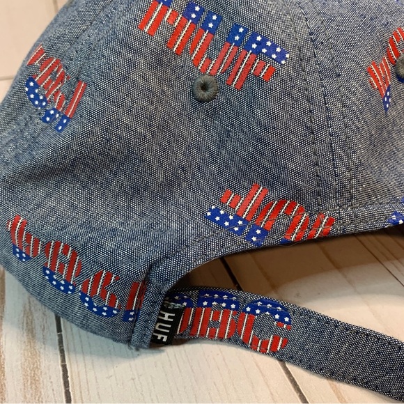 NEW Huf 1984 6-Panel Red White Blue Chambray Baseball Cap Hat Adjustable NWT - Picture 4 of 8